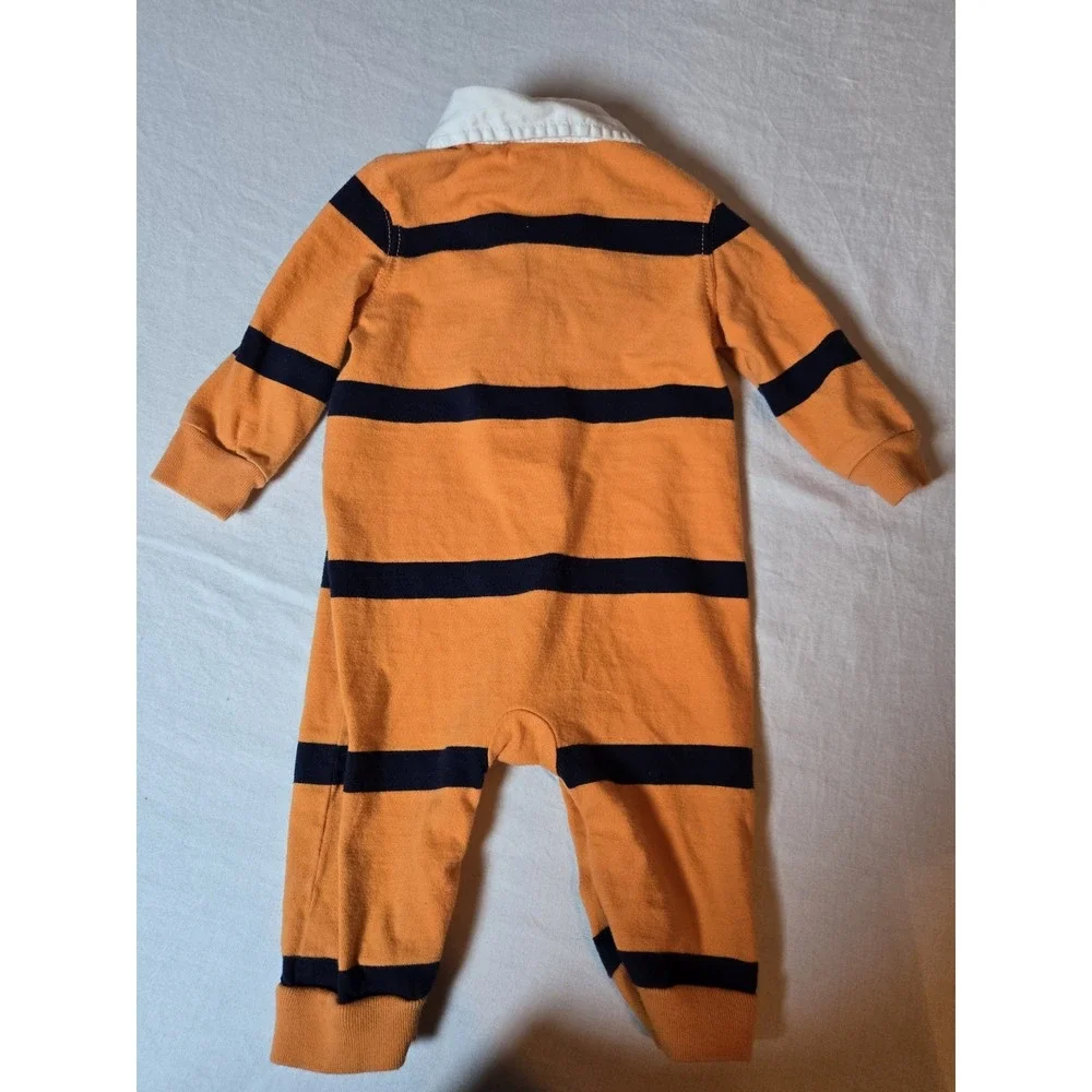 Ralph‎ Lauren Baby One Piece 3 Months Orange With Blue Stripes With White Collar